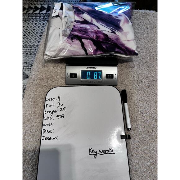 Chicos Cotton Stretch Abstract Knit Tee Size 4/ XXL Water Color Art Coastal - Picture 8 of 8